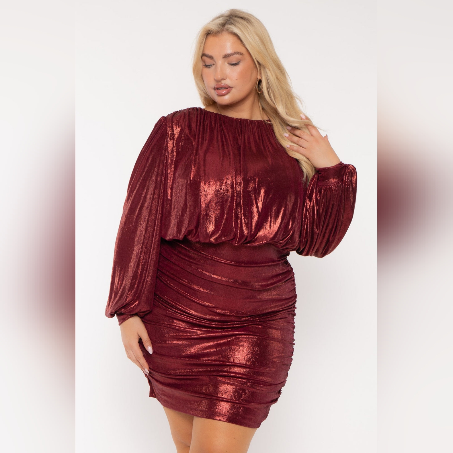 New Nwot Curvysense Plus Size Metallic Foil Mini Dress Burgundy Size 3x